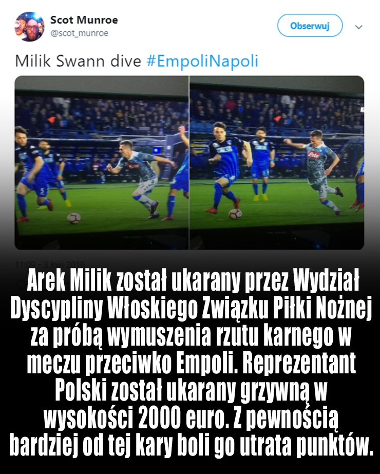 Arek Milik został UKARANY za symulowanie!